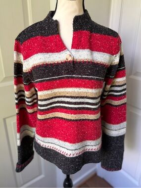 Crazy Horse Liz Claiborne Womens Striped Sweater Med Pullover Speckled Classic